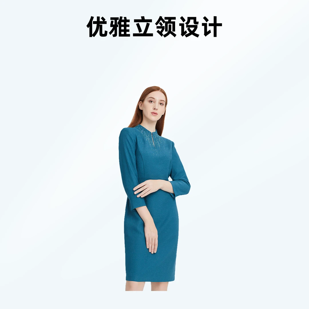 【皮尔卡丹女装】年秋季轻奢水绿连衣裙【专柜正品】