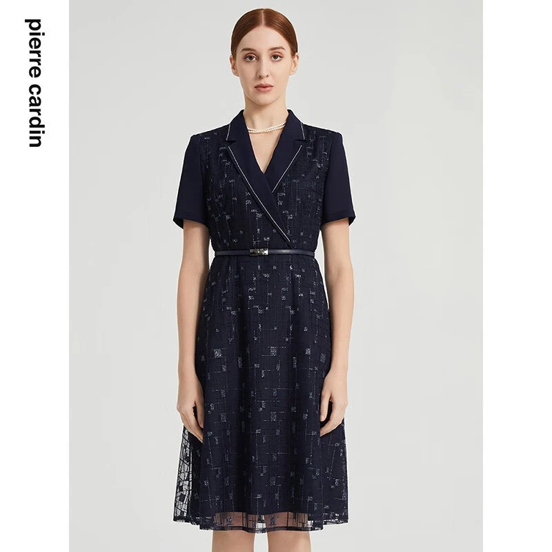 【皮尔卡丹女装】春夏季刺绣蕾丝西装连衣裙【专柜正品】