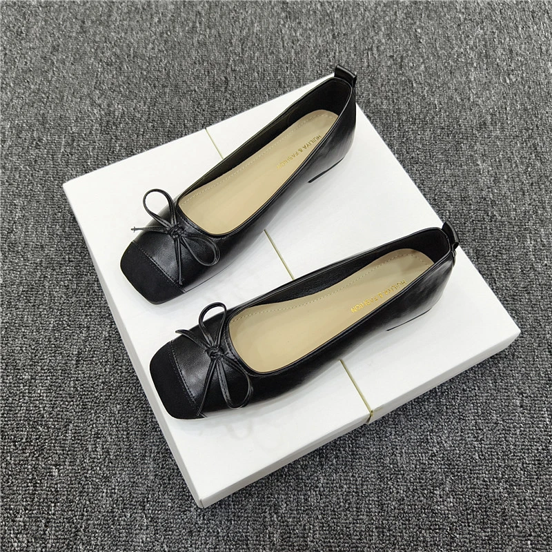 平底鞋子2025年新款浅口蝴蝶结单鞋女百搭法式晚风方头软底瓢鞋夏
