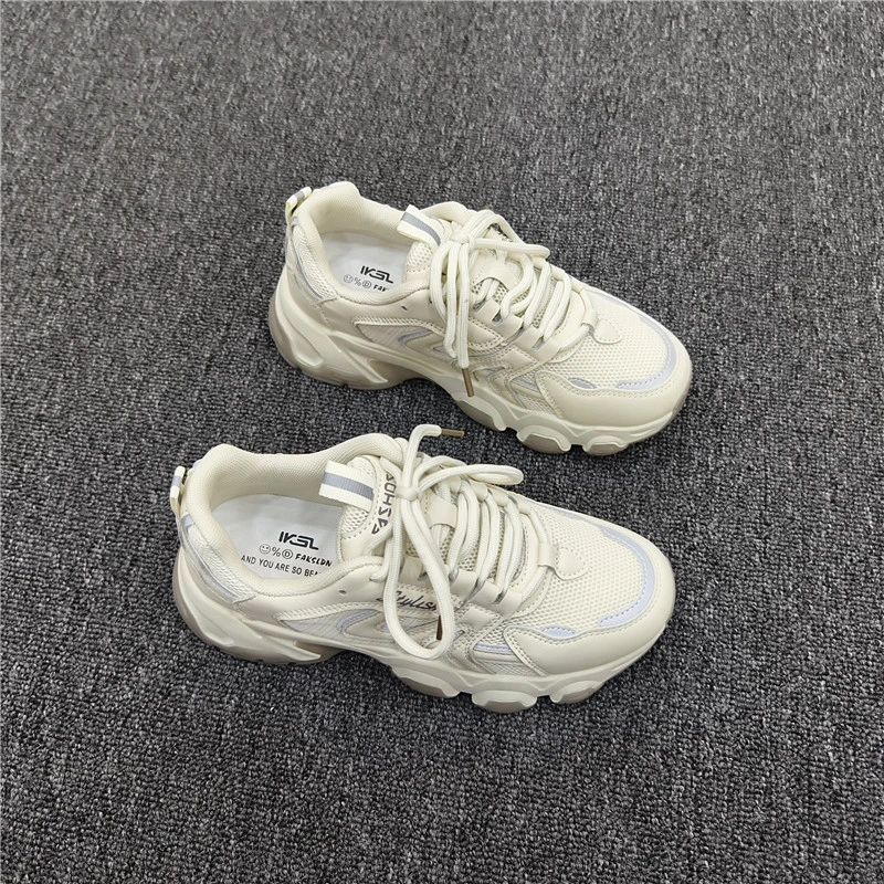 系带女2025年秋季新款双网厚底软底透气运动百搭学生小白鞋网面