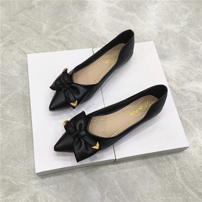 蝴蝶结软底尖头单鞋女平底2025秋季新款浅口舒适秋瓢鞋百搭豆豆鞋