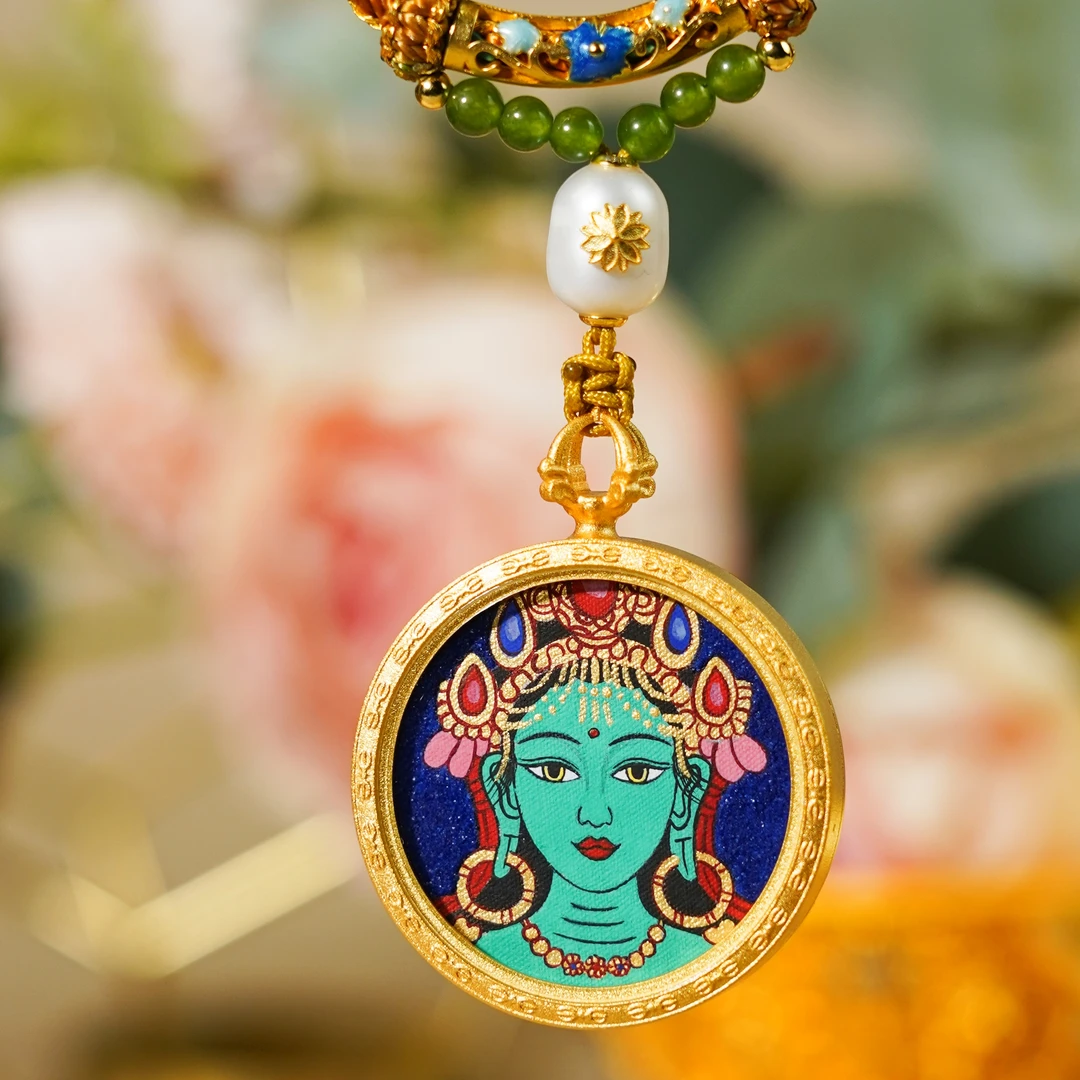 【碧落】绿度母粗矿砂颜料特色手工编绳配饰纯手工手绘