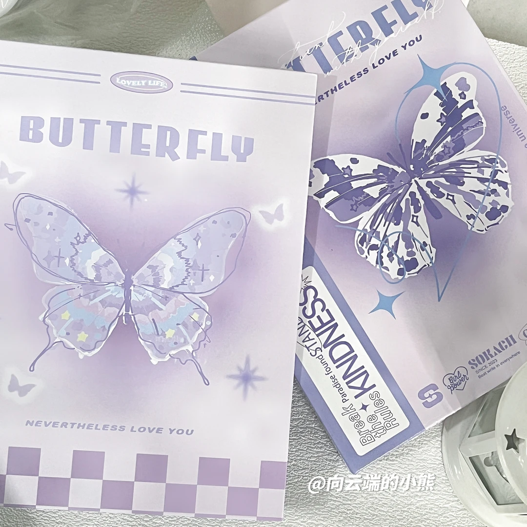 绝美紫色蝴蝶卡册ins高颜值四宫格小卡收纳册拍立得A5活页相册本