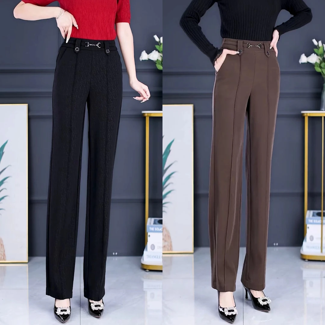 秋季垂感休闲时髦直筒裤高档中老年窄版裤气质时尚显瘦高腰长裤女