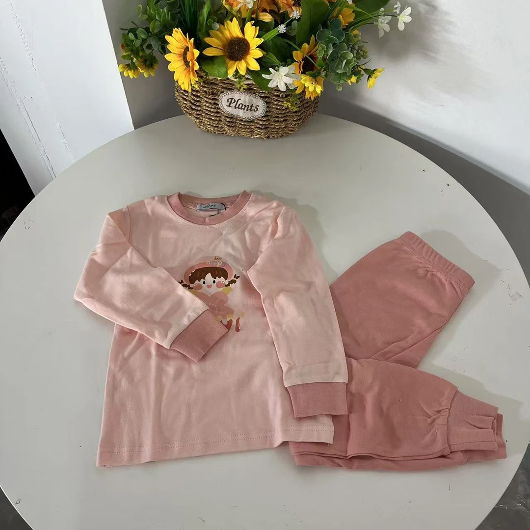 女童秋冬款粉色小女孩秋衣套装