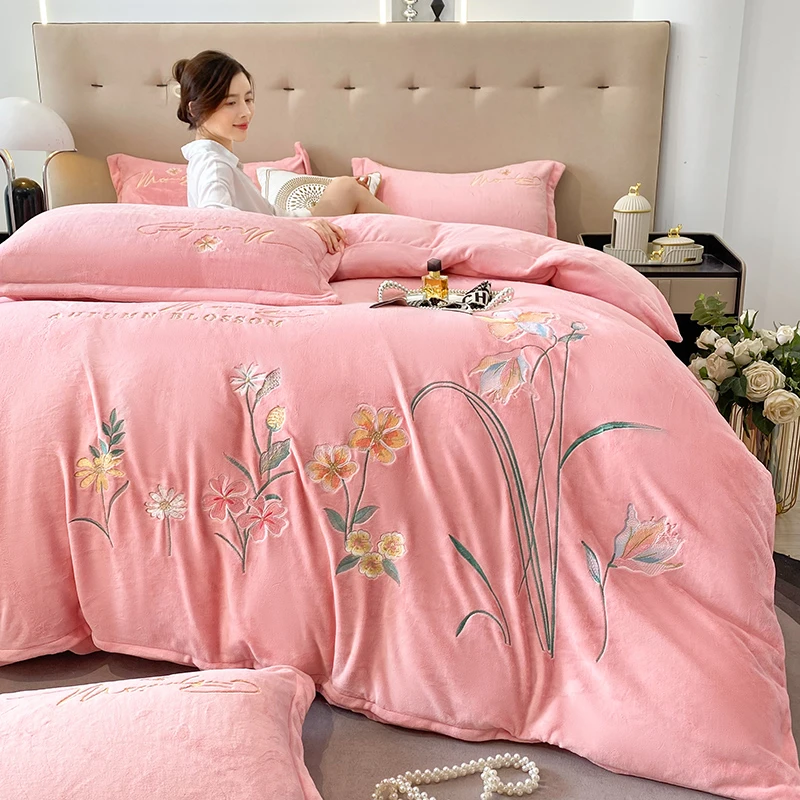 【莫纳粉】2024新款冬季牛奶绒四件套秋冬珊瑚绒冬天双面加绒被套