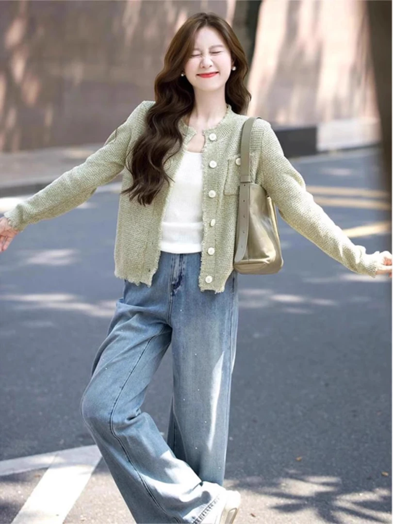 一整套入秋穿搭时尚高级感套装小香风开衫外套牛仔裤韩系两件套女