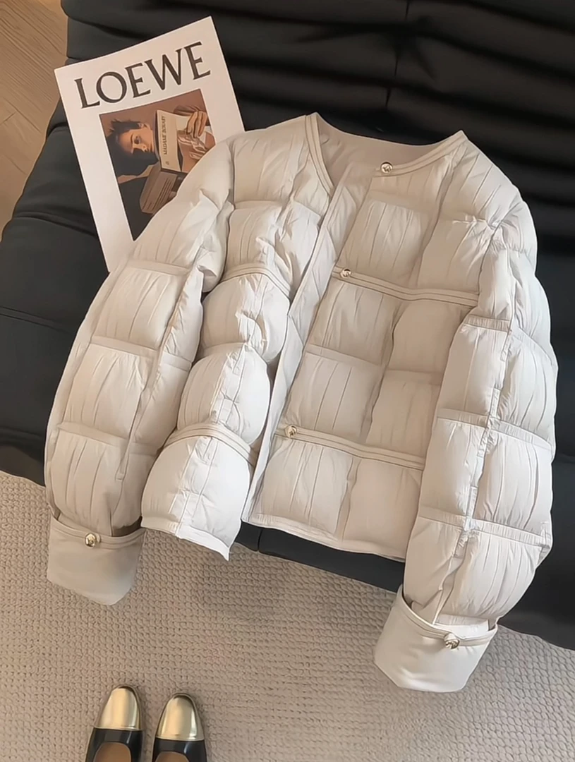 高级感简约拼接小香风棉服女2025冬新款气质轻薄夹棉显瘦棉衣外套