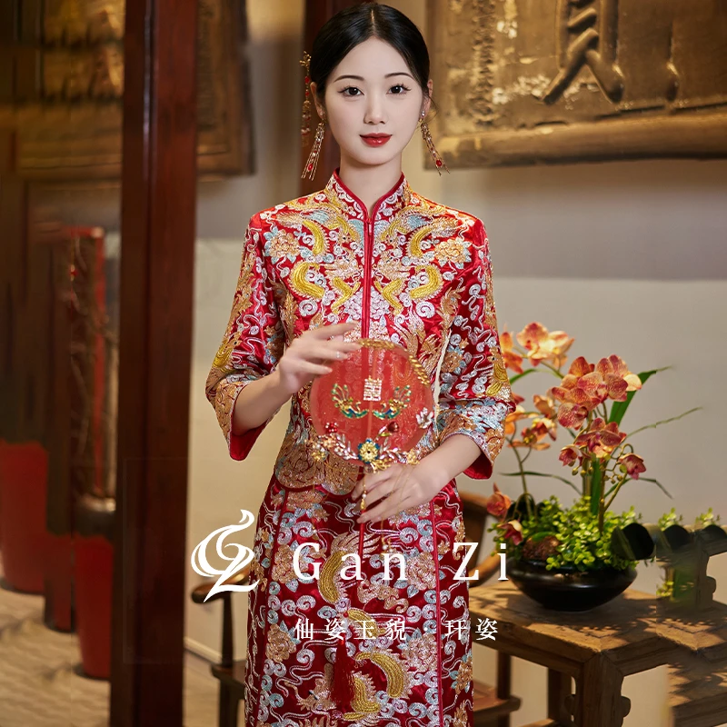 龙凤褂新娘秀禾服2025新款中式嫁衣结婚小个子婚服出阁服褂皇春季