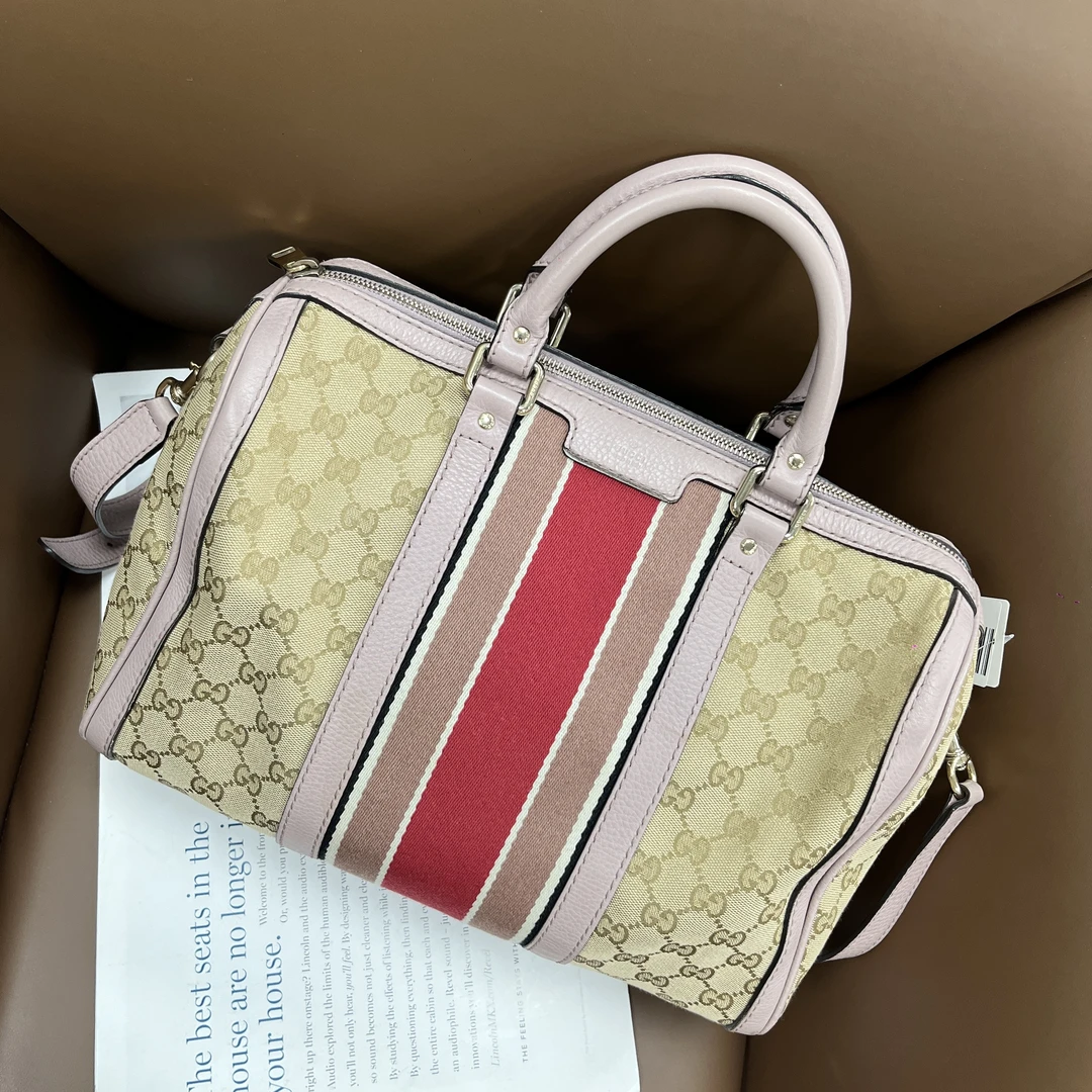 95新 GUCCI/古驰 XM/复古编织带双G波士顿手提斜挎包/SS10815070