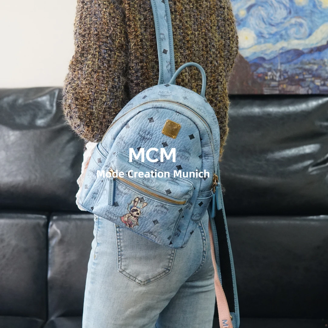 95新 MCM  蓝色双肩包/YD10728035/8035