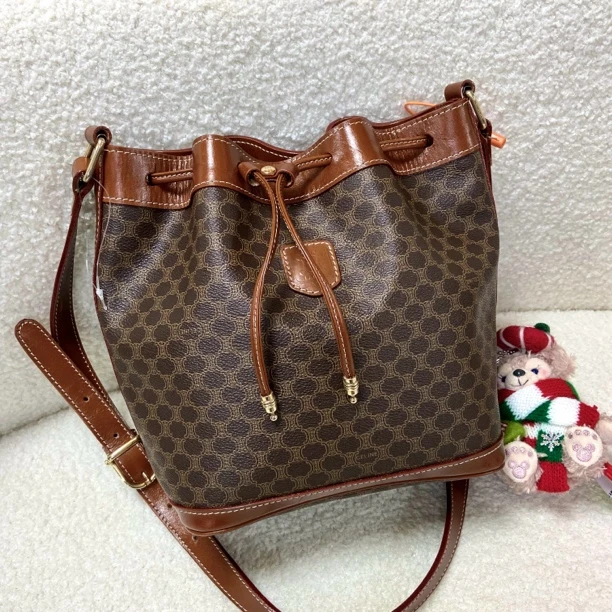 95新 Celine/思琳 XM/凯旋门满印老花小水桶单肩包/WJ09619044换