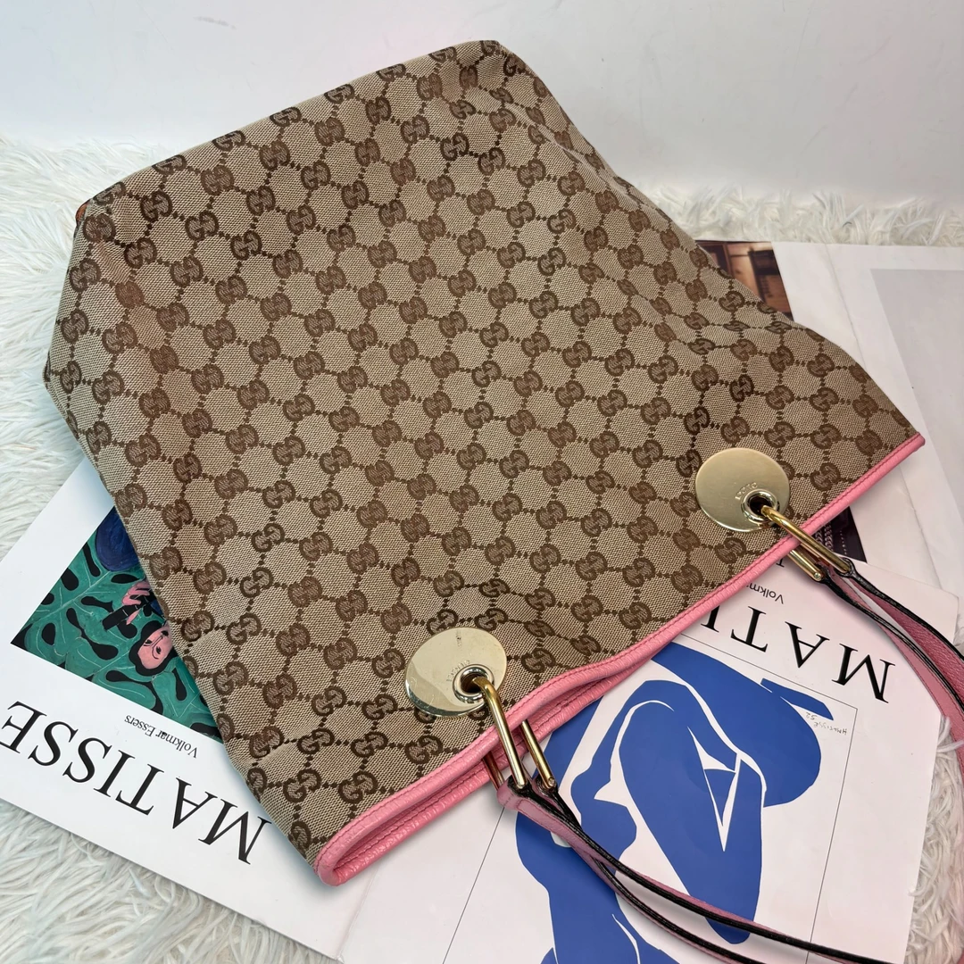 95新 GUCCI/古驰 XM/经典满印老花LOGO拼粉皮单肩包/BB10617016
