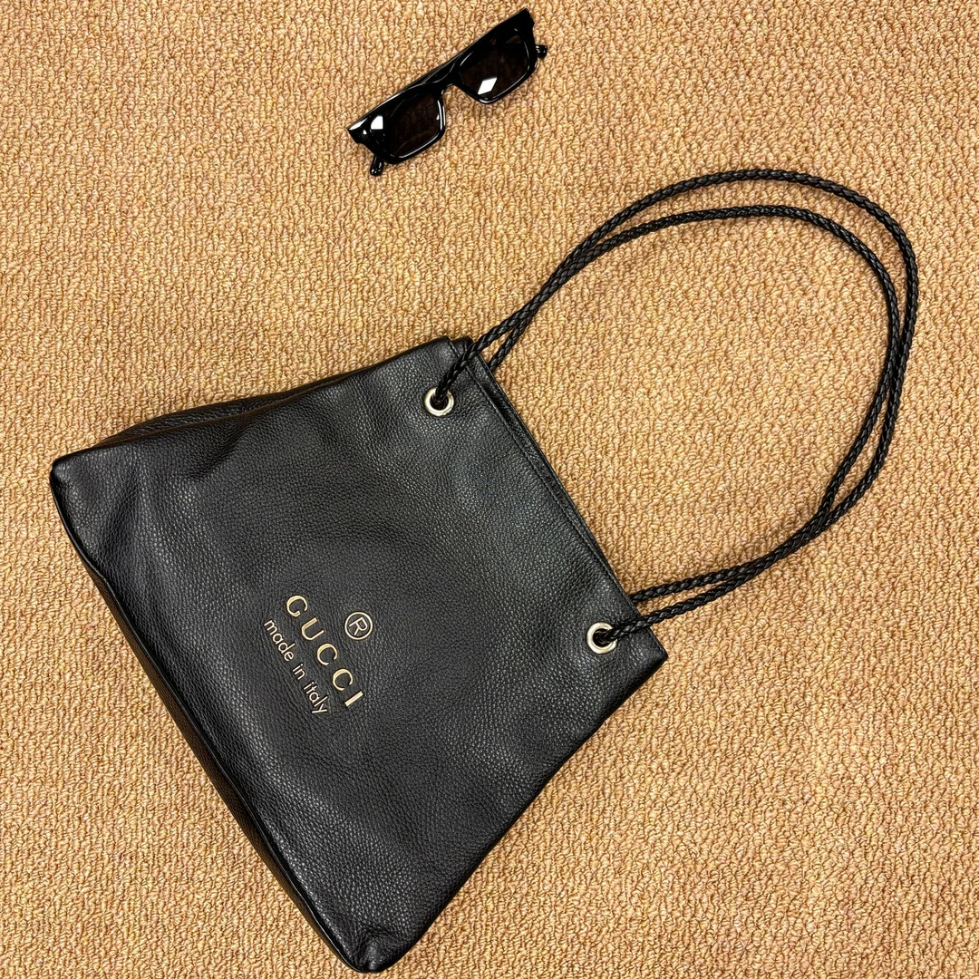 95新 GUCCI/古驰 XM/黑金字母Logo小号托特流浪包/SC11811005改