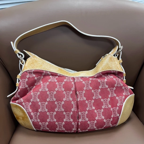 95新 Celine/思琳 XM/中古豆沙红印花单肩腋下包/SC10618048