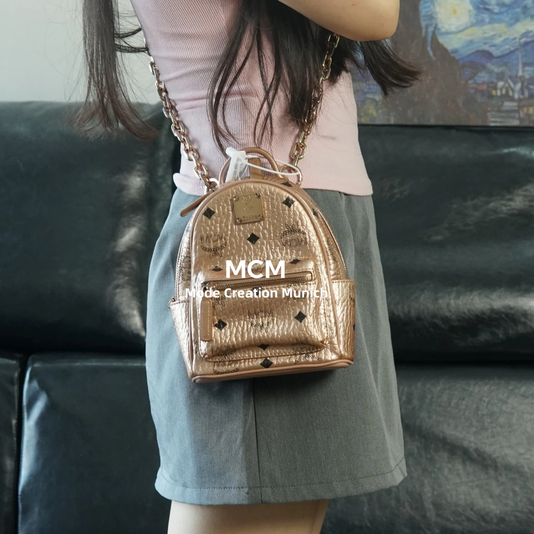 95新 MCM  粉金斜挎包/AR08622160/2160