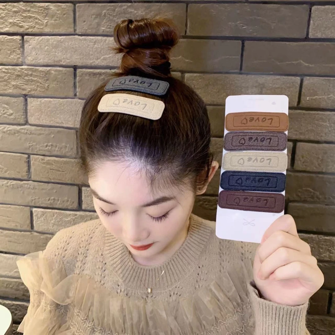 皮质发饰 秋冬磨砂皮质刘海love发卡前额bb夹头饰
