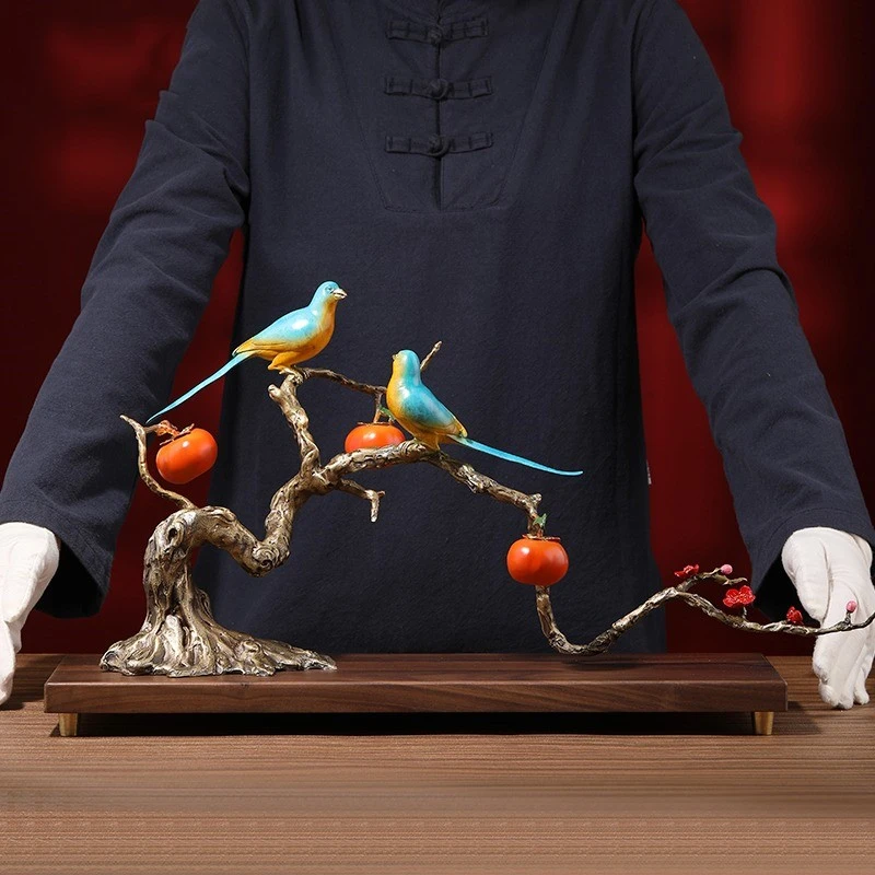 铜福堂《喜事连连》铜柿子喜鹊摆件乔迁送礼客厅玄关装饰摆件