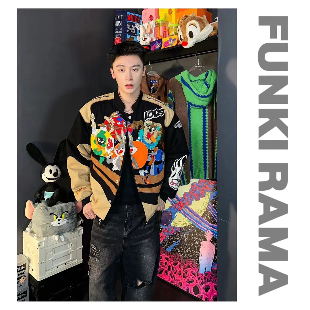 FUNKIRAMA-重工刺绣卡通图案成衣男士刺绣夹克机车款个性外套