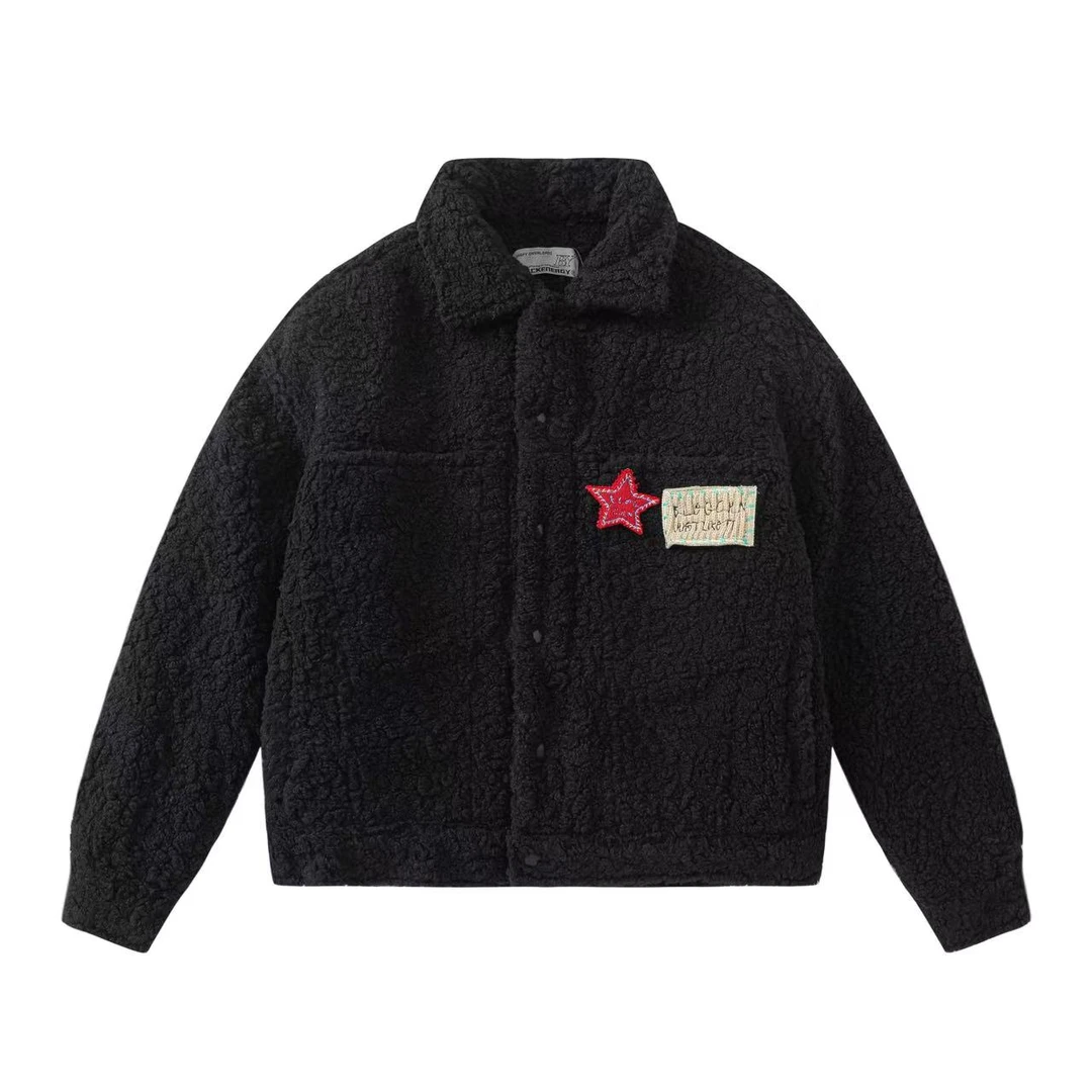 FUNKIRAMA-圈圈羊羔毛可拆卸胸针加棉短款翻领外套棉服男女同款