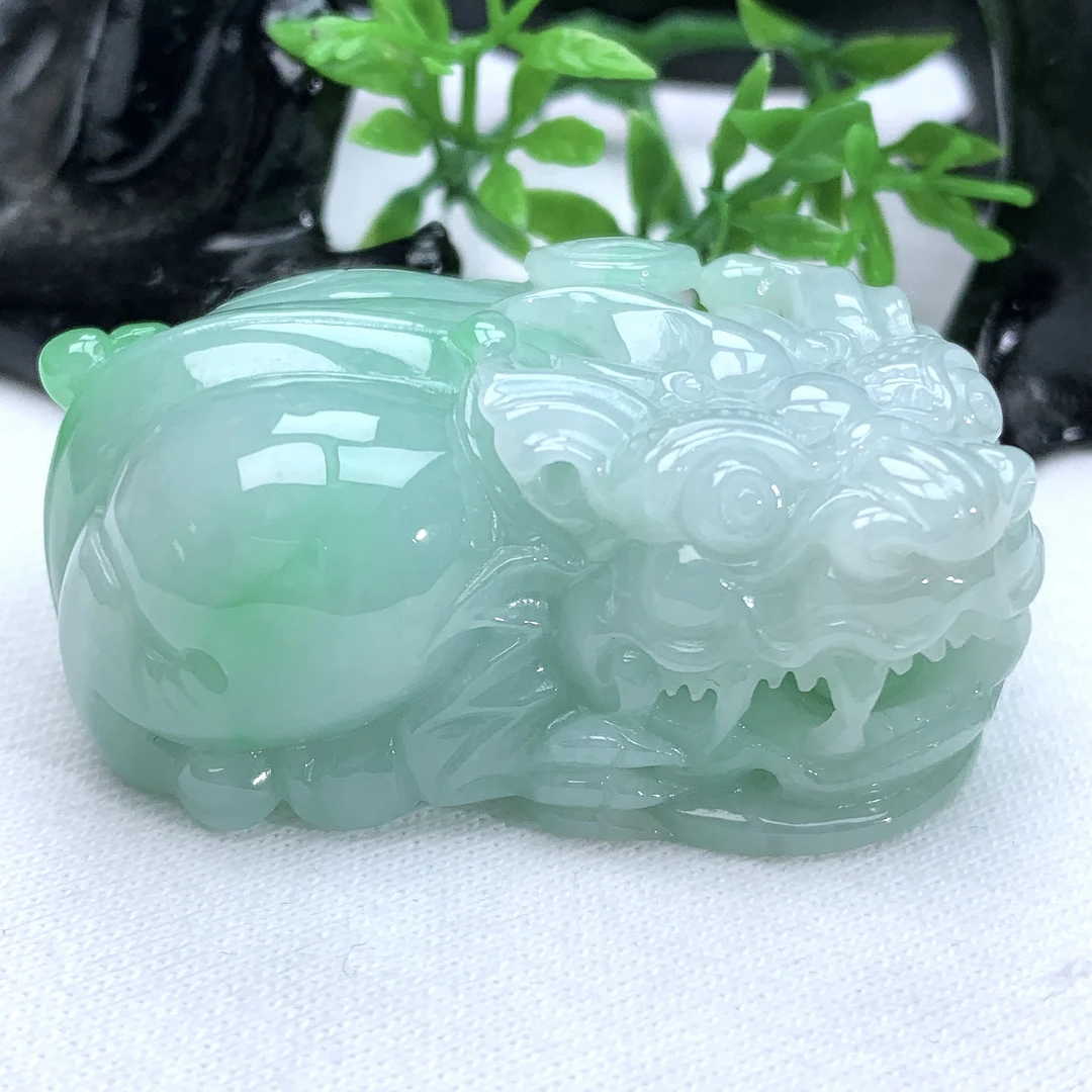 天然缅甸翡翠A货冰润口含珠胖胖金钱貔貅吊坠挂件小手把玩件