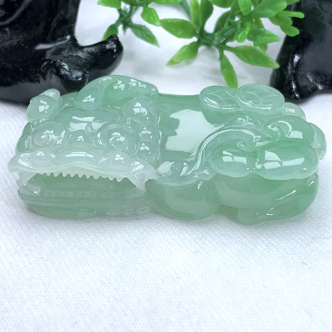 天然缅甸翡翠A货冰润满绿霸王金钱貔貅吊坠挂件