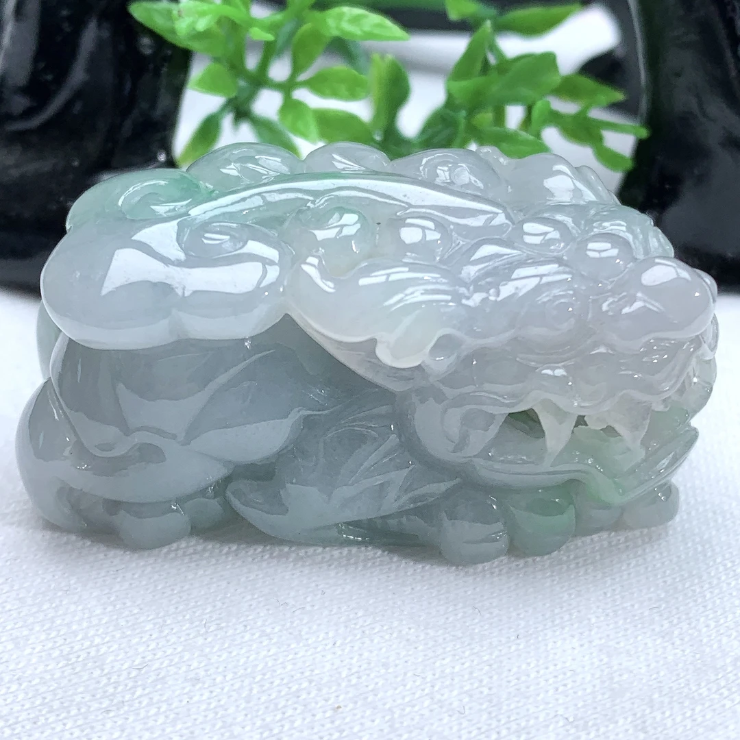 天然缅甸翡翠A货冰润紫罗兰飘绿春带彩口含珠貔貅吊坠挂件