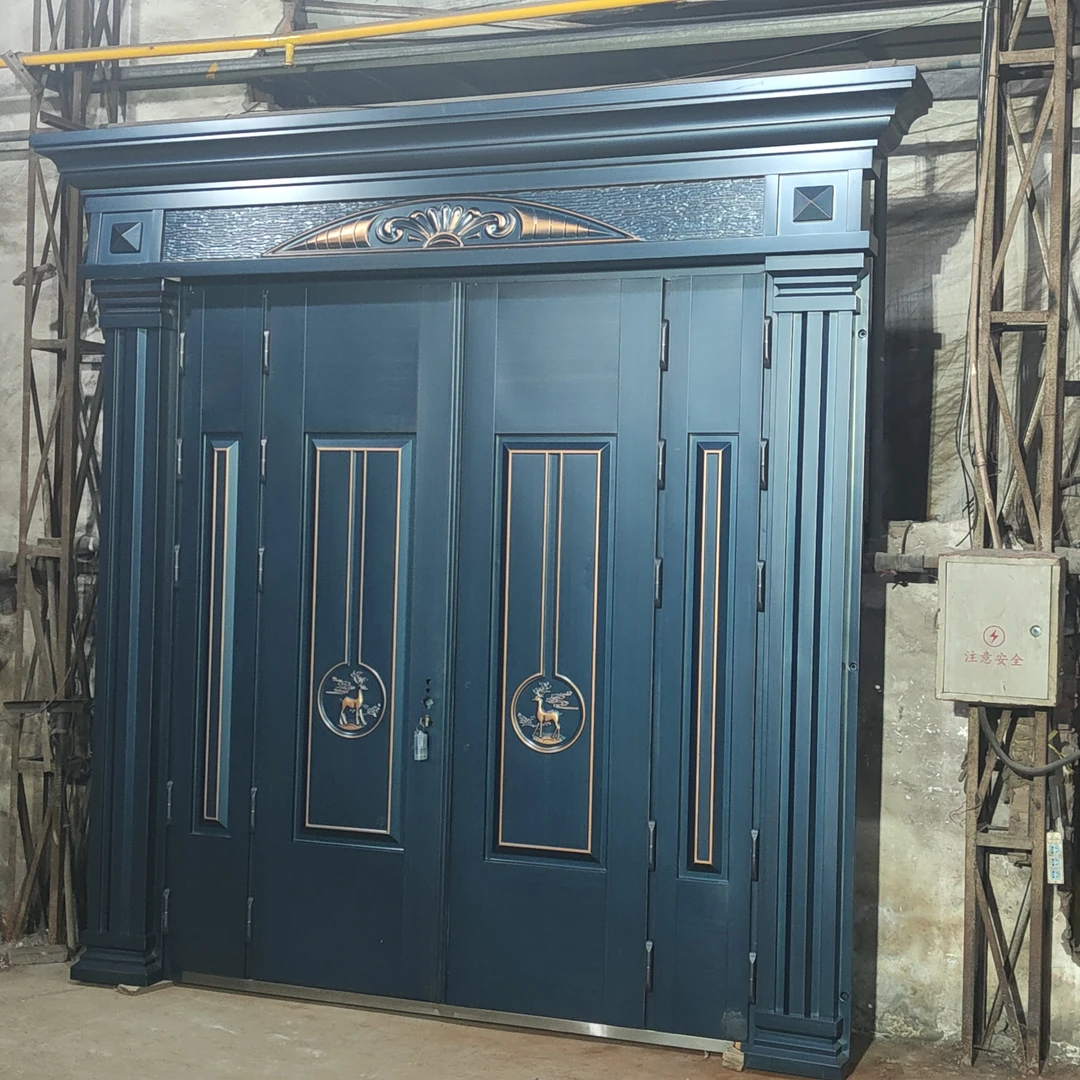 一路平安黄铜蓝锌合金大门入户门农村自建房大门别墅大门可定制