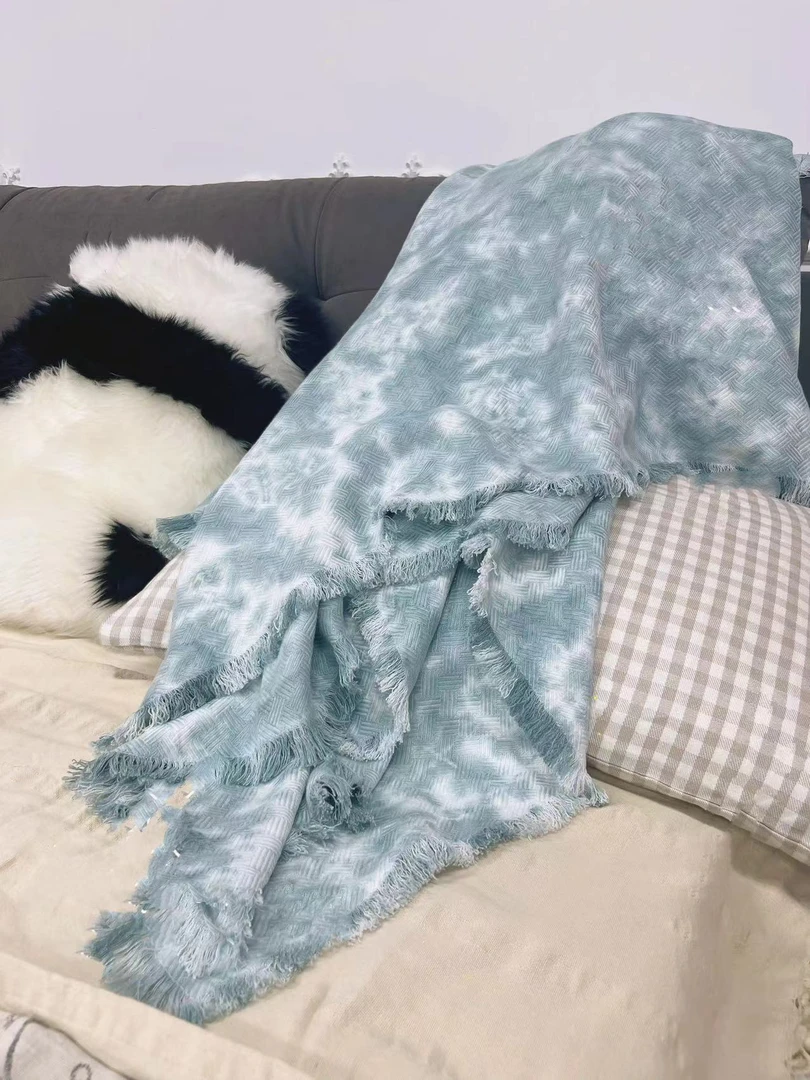 【碧波】100汉麻扎染流苏盖毯180*190