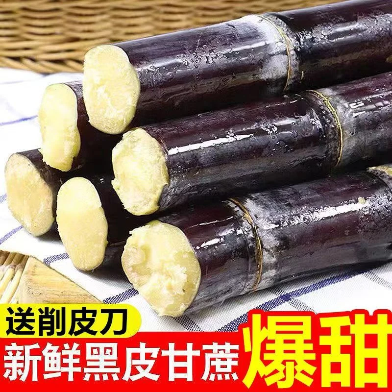 广西正宗食用黑皮甘蔗新鲜水果批发一整箱甜甘蔗皮薄多汁爆甜中段