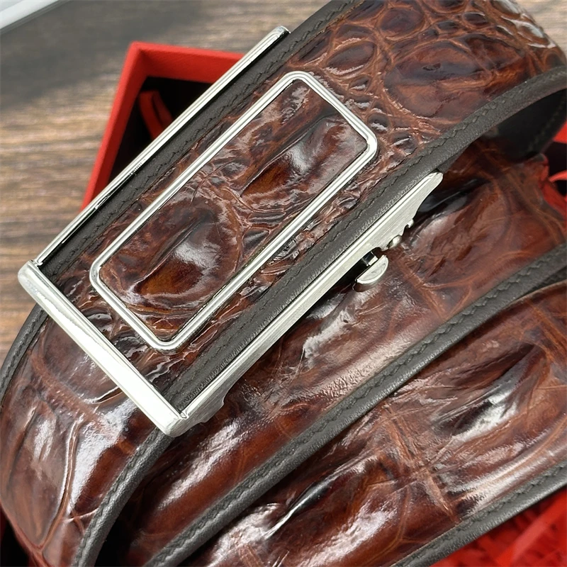 湾鳄鱼背骨纹男士内自动扣皮带高档纯牛皮中青年腰带百搭休闲裤带