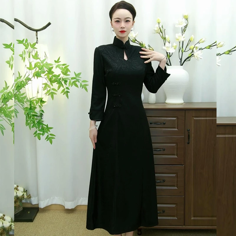 【FH60】2024秋冬新款改良旗袍连衣裙显瘦气质中国风新中式长裙子