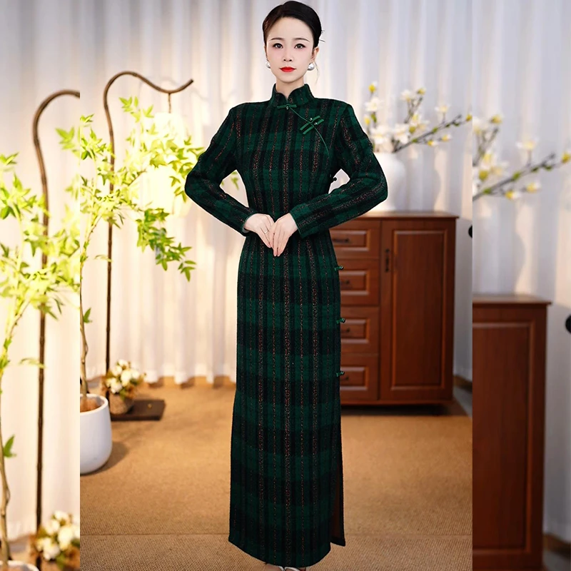 【初见】2024冬季新款中式加厚改良旗袍连衣裙气质复古中国风长袖
