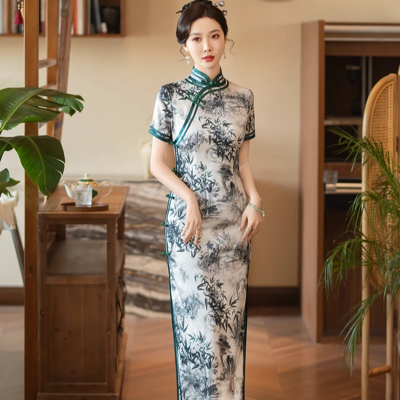 【SYG771】2024女士夏季提花旗袍气质复古日常走秀旗袍长款