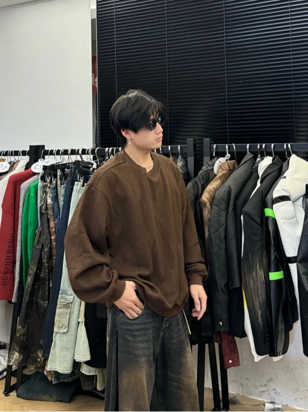 重磅圆领卫衣男秋冬宽松上衣百搭国潮风格307