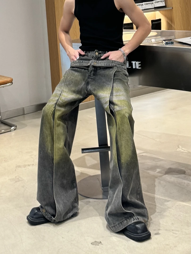 小众设计感牛仔裤复古宽松阔腿高街潮流NZ0208-1