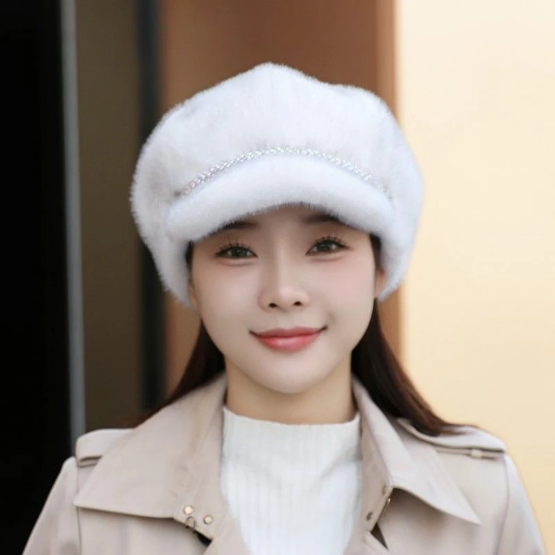 新款八角帽帽子欧貂水貂材质鸭舌帽百搭鸭舌洋气时尚韩版贝雷帽