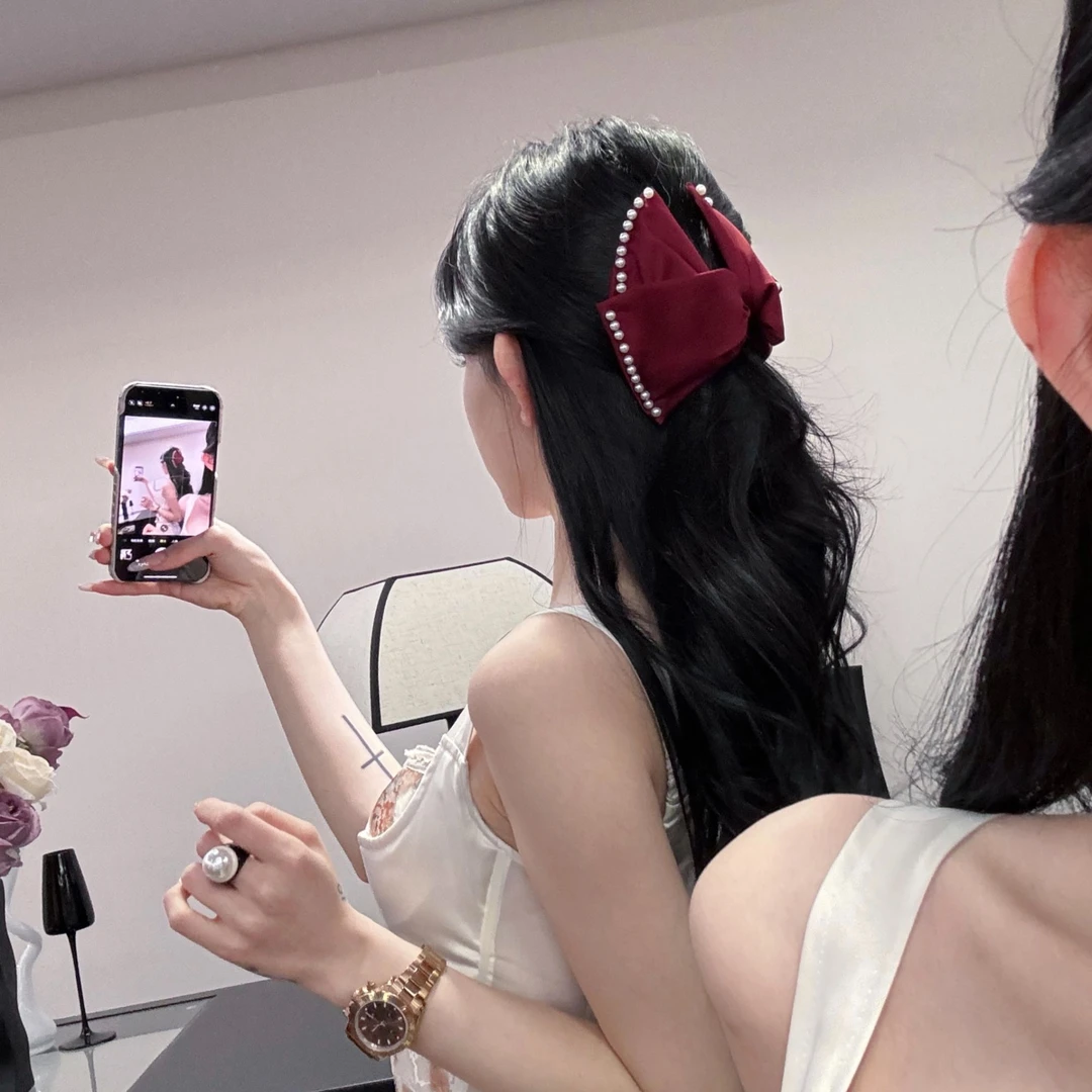 气质网红珠珠抓夹女复古发饰简约百搭优雅后脑勺发夹黑色时尚发卡