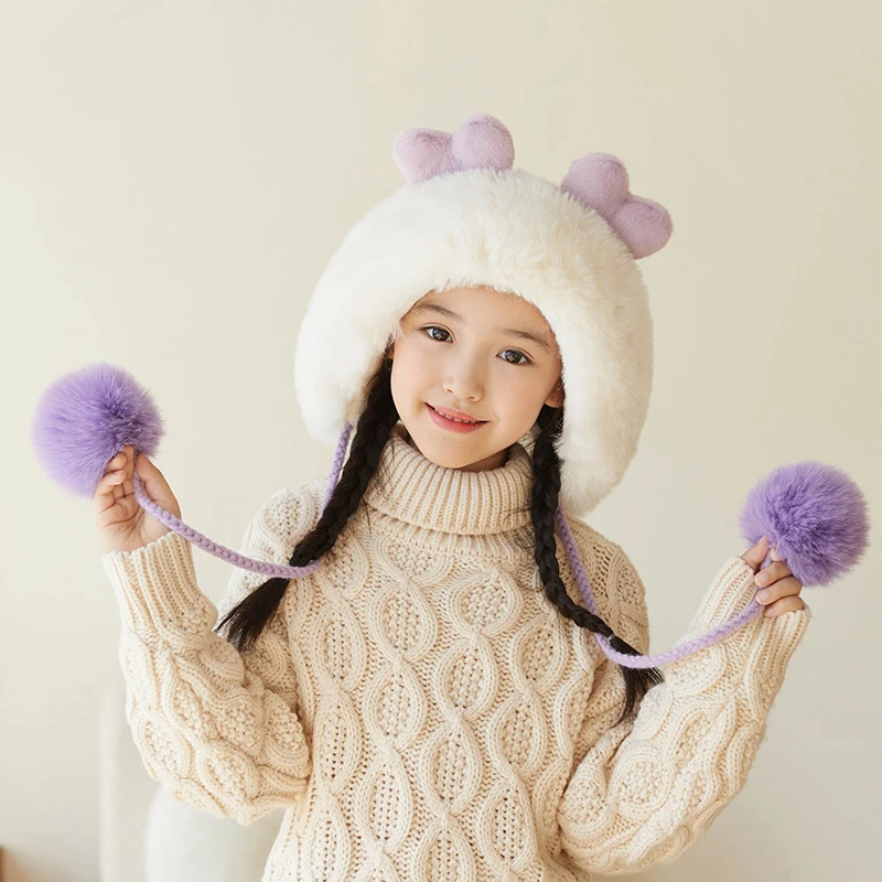 加厚保暖护耳帽秋冬季毛绒婴幼儿护耳帽可爱男女儿童毛线帽