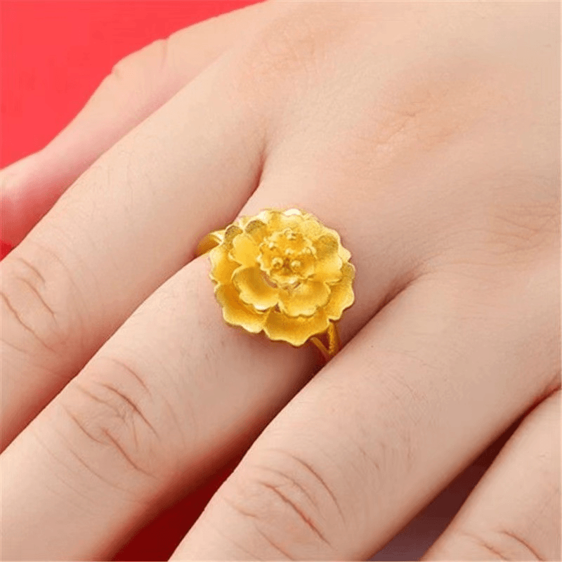 足银戒指 金包足银 经典牡丹花女戒时尚百搭可调节女士时尚百搭