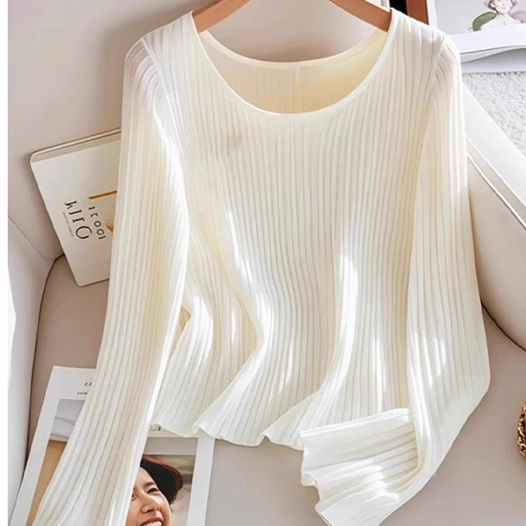 【专柜大码】秋冬新款气质优雅时尚长袖针织衫设计感内搭打底上衣