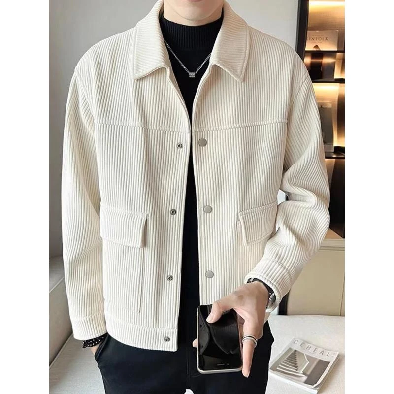 洋洋潮男灯芯绒夹克外套男潮牌条纹短裤潮流痞帅男装翻领褂