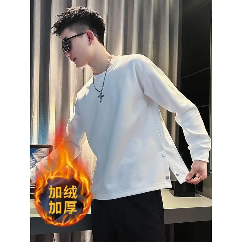 洋洋潮男冬季网红潮牌男士卫衣2023加绒痞帅设计感长袖纯色
