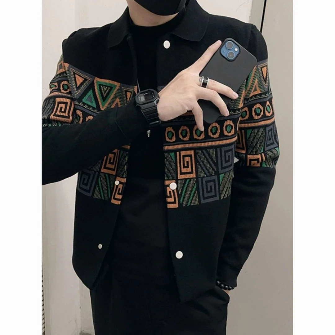 洋洋潮男高级感开衫毛衣外套男春秋季民族风新款潮