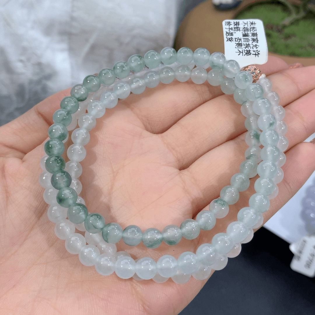 翡翠手链未镶嵌卡5.6冰种渐变晴底飘绿花