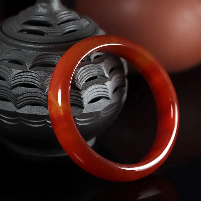 天然鸽血红红玛瑙手镯玉髓时尚简约首饰国风红15宽[多样发货]