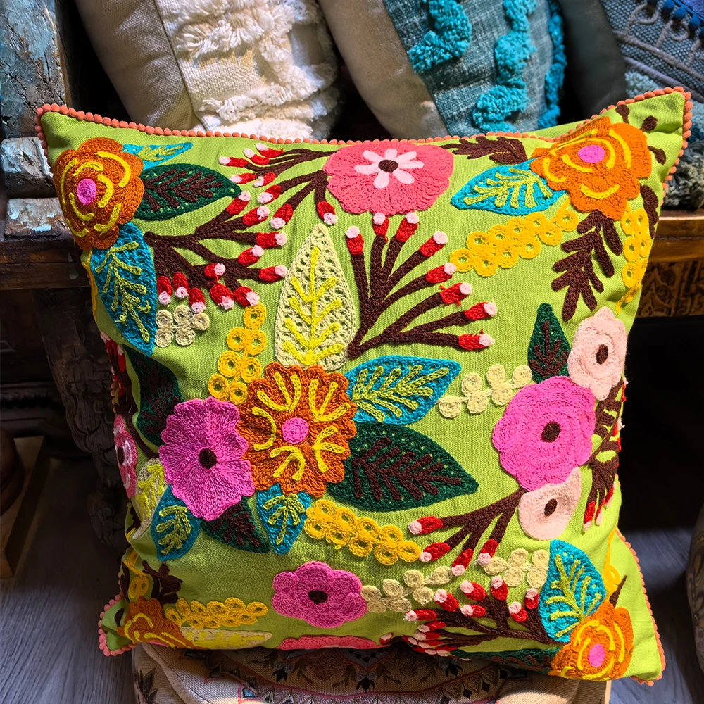 三只象-印度进口批发手工刺绣棉抱枕套靠枕腰枕靠垫柔软东南亚