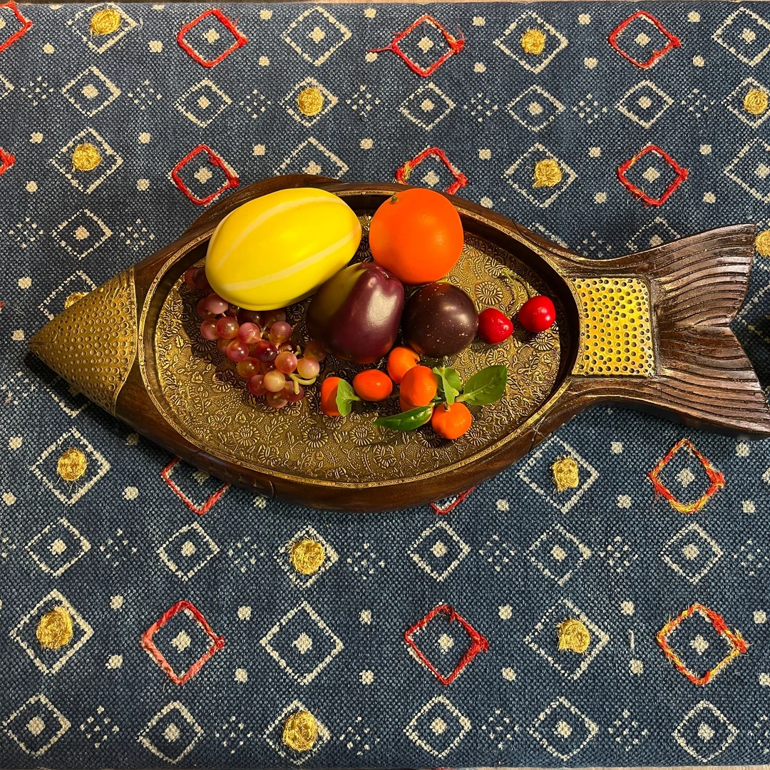 三只象-包铜鱼果盘东南亚风托盘茶盘工艺品摆件-02018010001