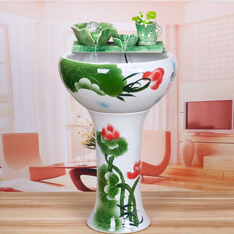 景德镇陶瓷摆件鱼缸流水器喷泉家用鱼缸大号客厅加湿招财