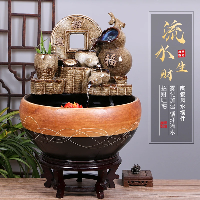 景德镇陶瓷摆件鱼缸流水器喷泉家用鱼缸大号客厅加湿招财